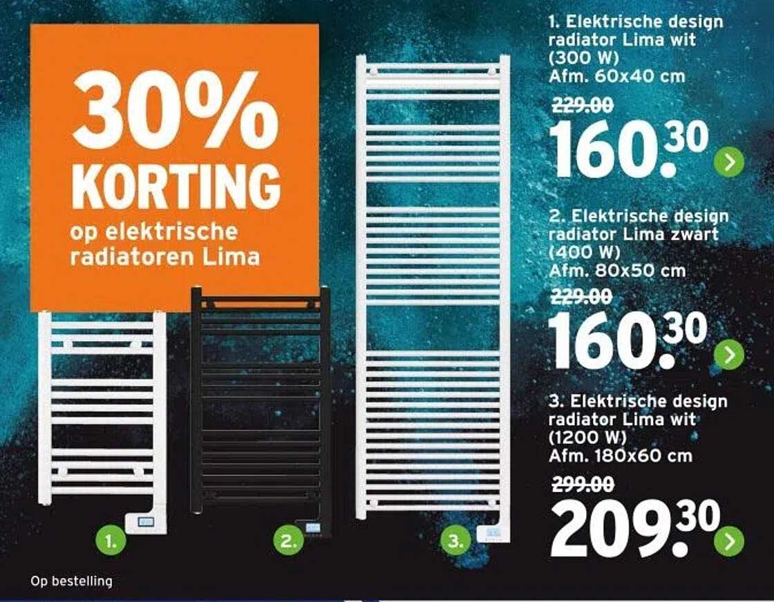 30% KORTING op elektrische radiatoren Lima