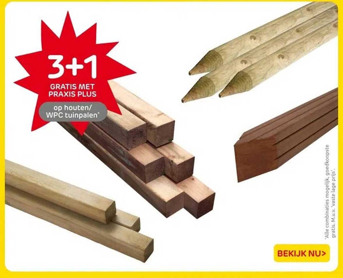 3+1 GRATIS MET PRAXIS PLUS op houten/ WPC tuinpalen