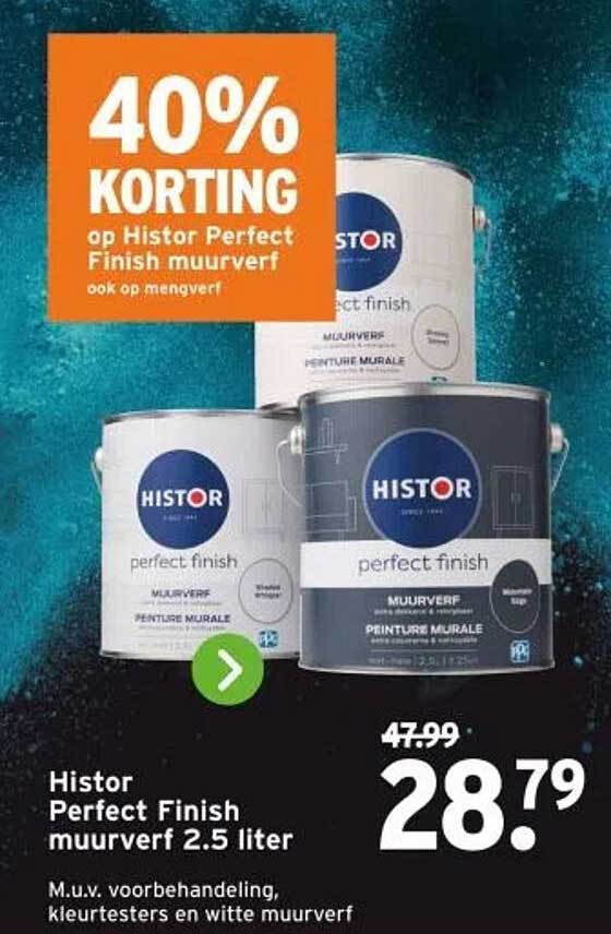 40% KORTING op Histor Perfect Finish muurverf ook op mengverf