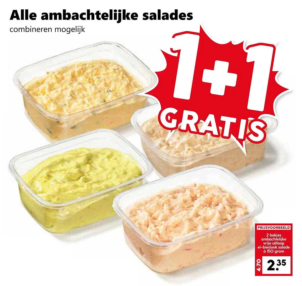 Alle ambachtelijke salades 1 + 1 GRATIS