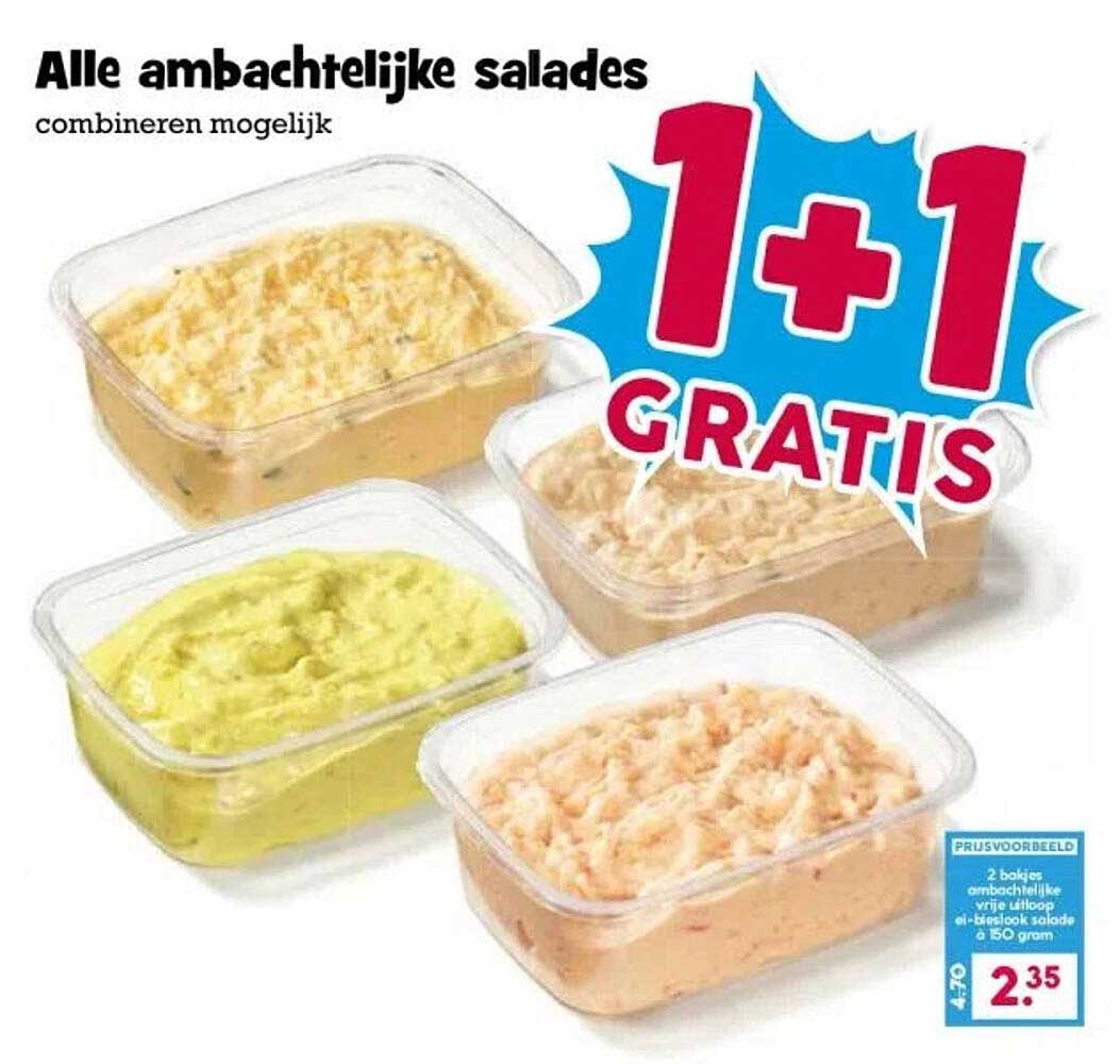Alle ambachtelijke salades 1 + 1 GRATIS