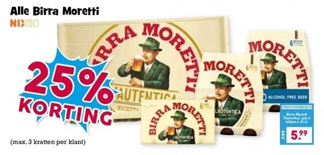 Alle Birra Moretti 25% korting