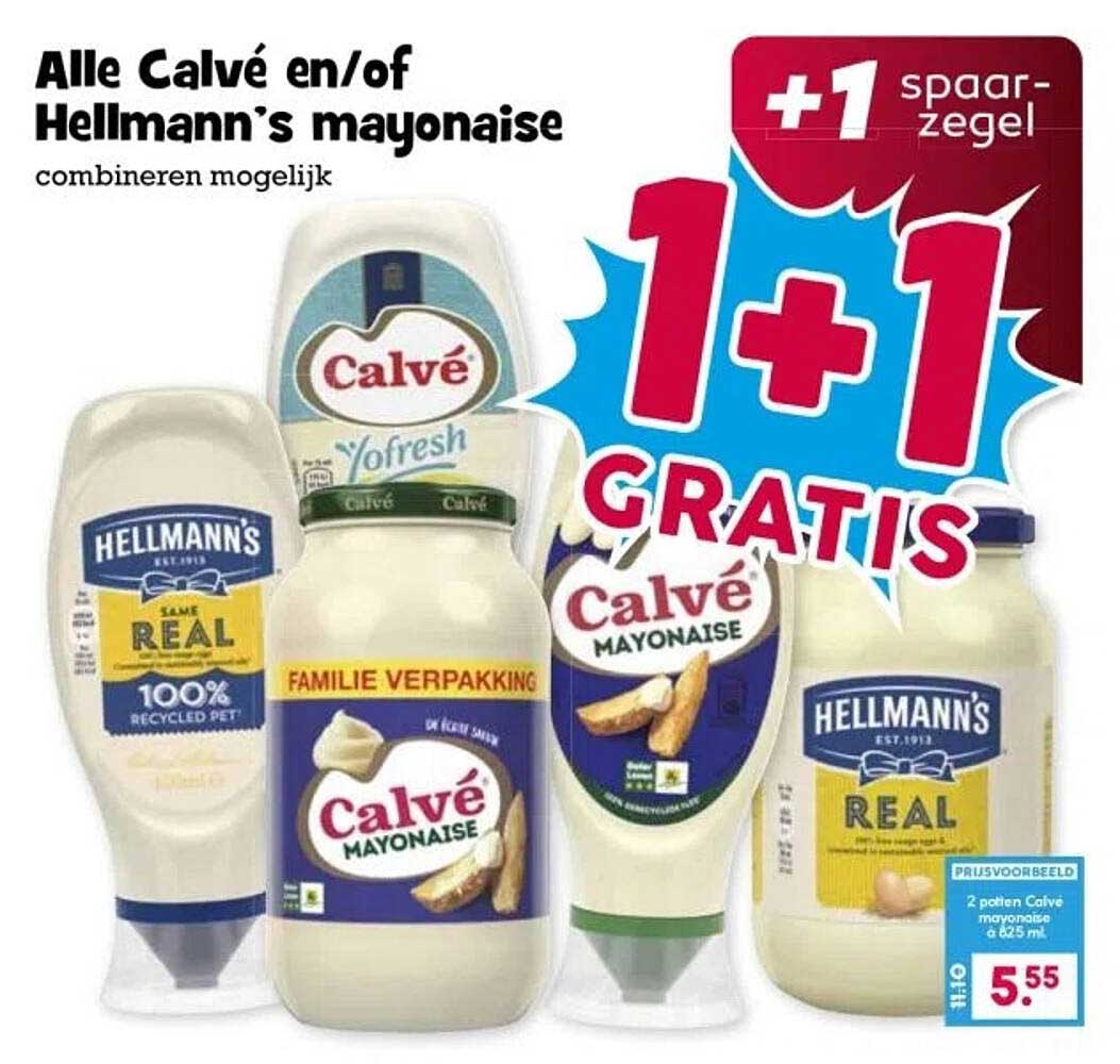 Alle Calvé en/of Hellmann's mayonaise 1+1 GRATIS