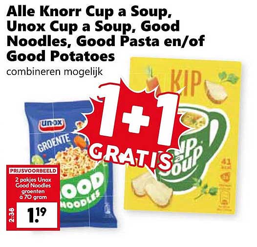 Alle Knorr Cup a Soup, Unox Cup a Soup, Good Noodles, Good Pasta en/of Good Potatoes