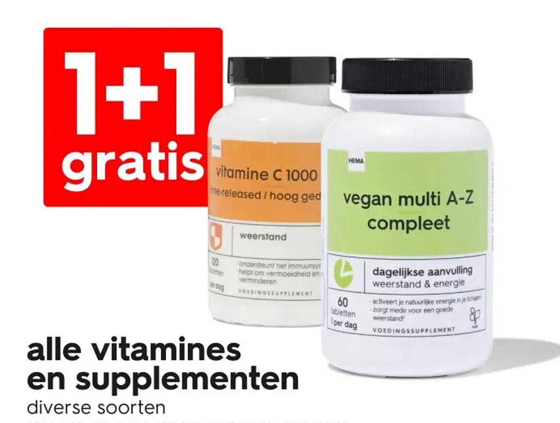 alle vitamines en supplementen - 1+1 gratis