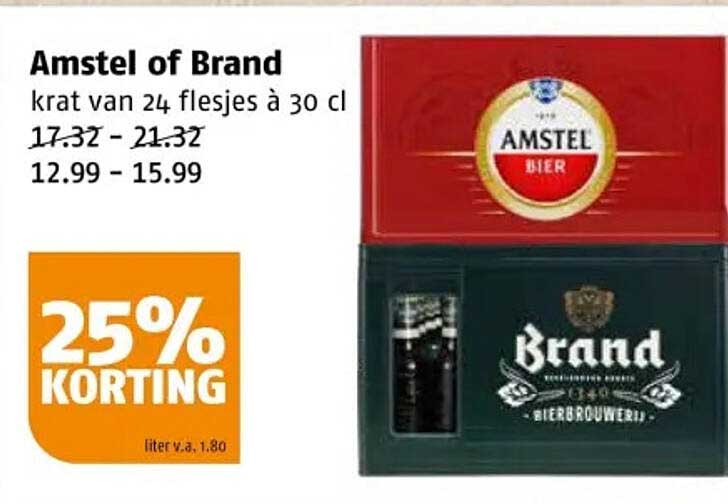 Amstel of Brand krat van 24 flesjes à 30 cl