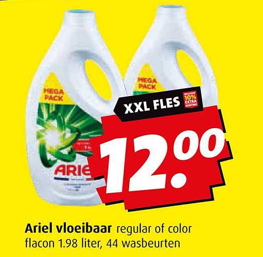 Ariel vloeibaar regular of color flacon 1.98 liter, 44 wasbeurten