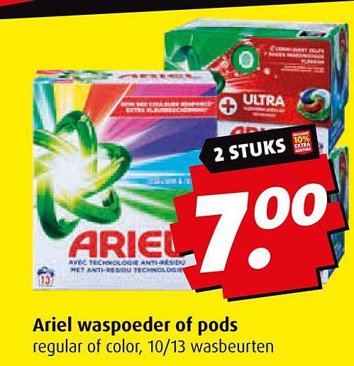 Ariel waspoeder of pods regular of color, 10/13 wasbeurten