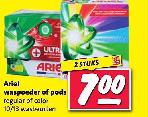 Arielwaspoeder of pods regular of color 10/13 wasbeurten (2 stuks)