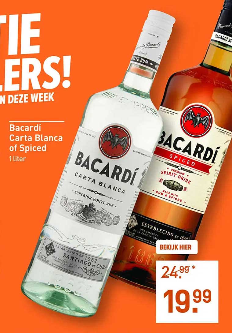 Bacardí Carta Blanca of Spiced 1 liter