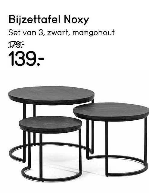 Bijzettafel Noxy Set van 3, zwart, mangohout