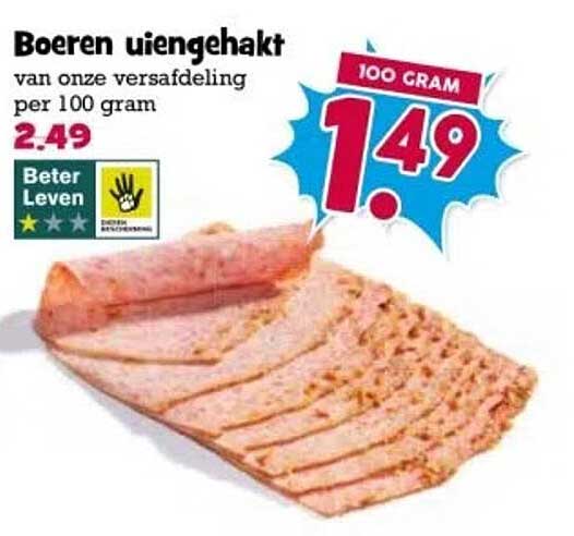 Boeren uiengehakt van onze versafdeling per 100 gram