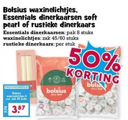 Bolsius waxinelichtjes, Essentials dinerkaarsen soft pearl of rustieke dinerkaars