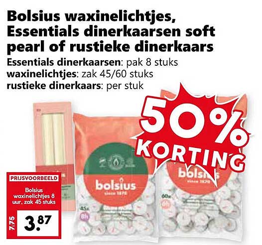 Bolsius waxinelichtjes, Essentials dinnerkaarsen soft pearl of rustieke dinnerkaars