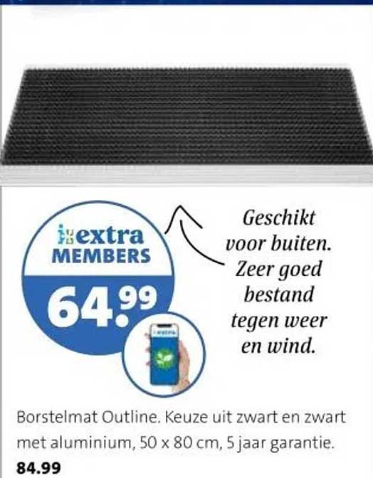 Borstelmat Outline. Keuze uit zwart en zwart met aluminium, 50 x 80 cm, 5 jaar garantie.