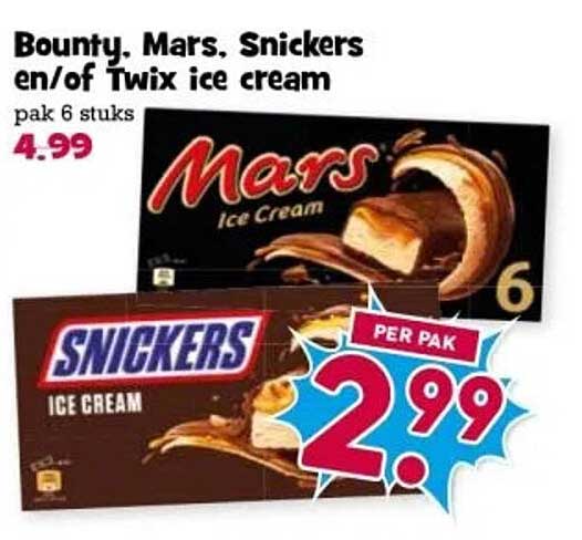 Bounty, Mars, Snickers en/of Twix ice cream