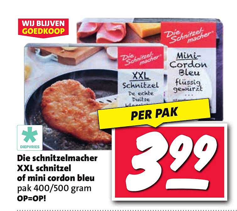Die schnitzelmacher XXL schnitzel of mini cordon bleu pak 400/500 gram OP=OP!