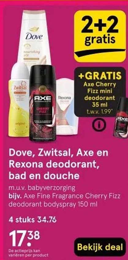 Dove, Zwitsal, Axe en Rexona deodorant, bad en douche