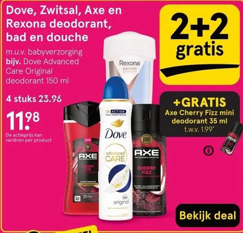 Dove, Zwitsal, Axe en Rexona deodorant, bad en douche