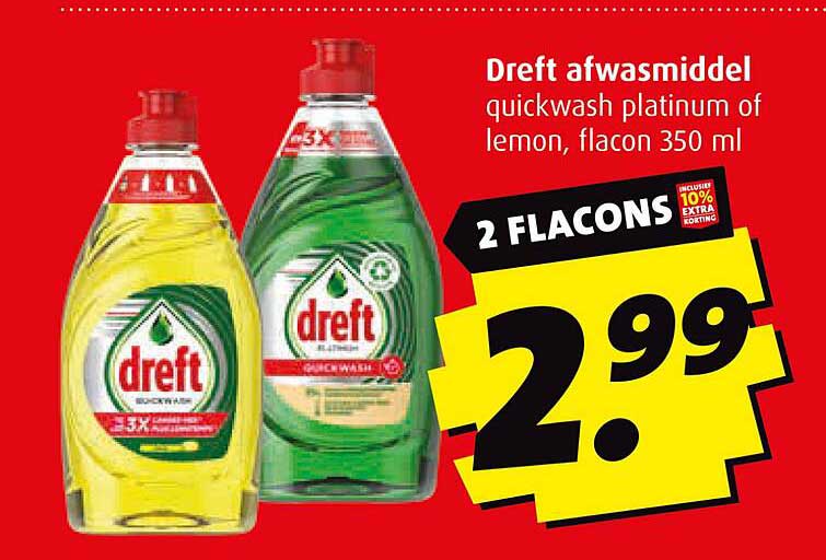 Dreft afwasmiddel quickwash platinum of lemon, flacon 350 ml