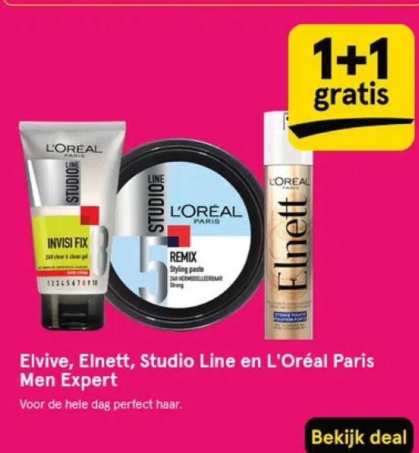 Elvive, Elnett, Studio Line en L'Oréal Paris Men Expert 1+1 gratis