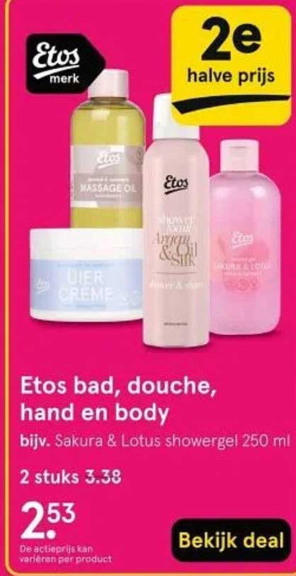 Etos bad, douche, hand en body bijv. Sakura & Lotus showergel 250 ml