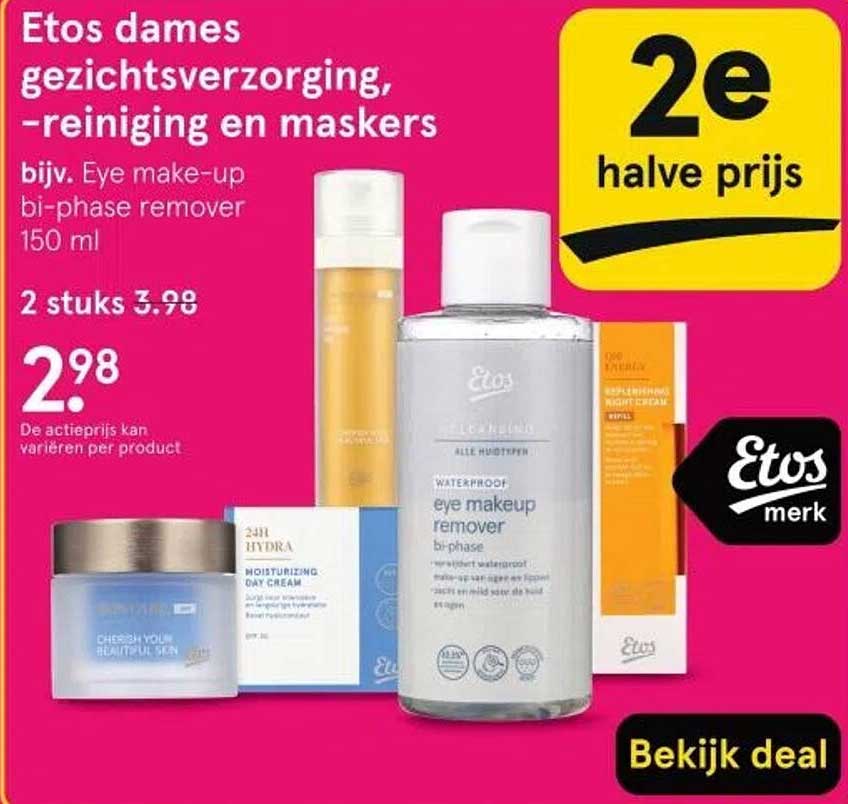 Etos dames gezichtsverzorging, -reininging en maskers bijv. Eye make-up bi-phase remover 150 ml