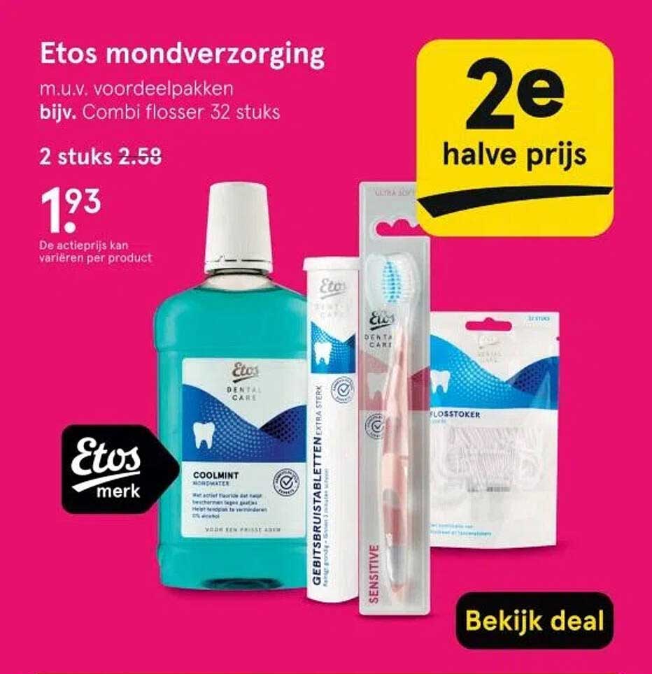 Etos mondverzorging m.u.v. voordeelpakken bijv. Combi flosser 32 stuks