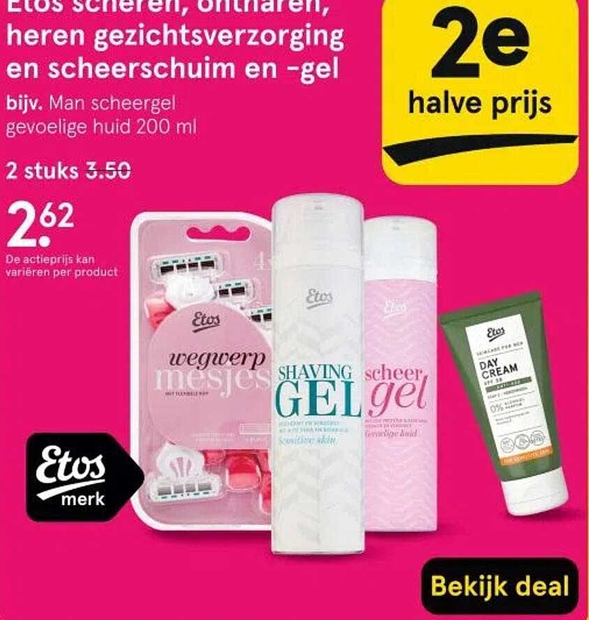 Etos scheren, ontharen, heren gezichtsverzorging en scheerschuim en -gel