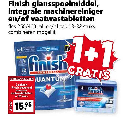 Finish glansspoelmiddel, integrale machinereiniger en/of vaatwastabletten