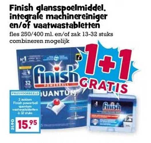 Finish glansspoelmiddel, integrale machinereiniger en/of vaatwastabletten