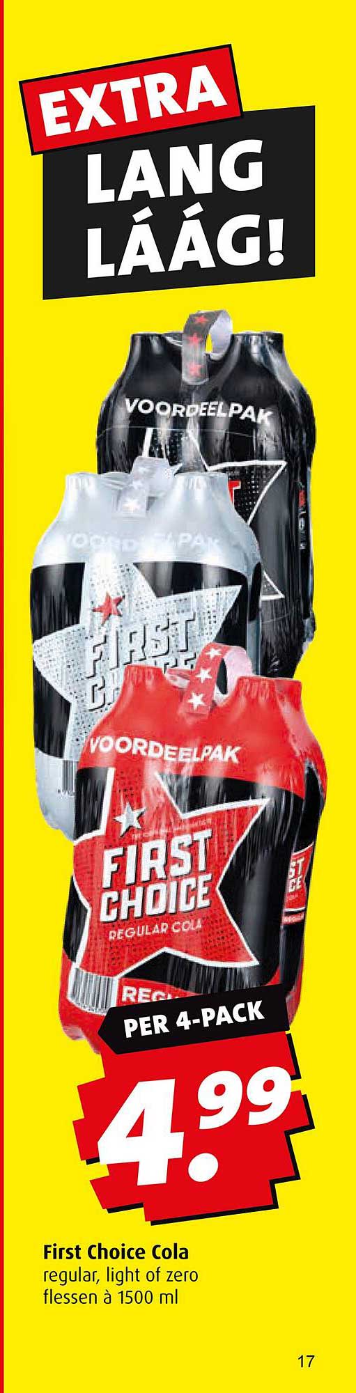 First Choice Cola regular, light of zero flessen à 1500 ml