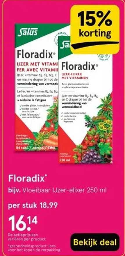 Floradix* bijv. Vloeibaar Ijzer-elixer 250 ml