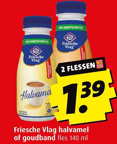 Friesche Vlag halve room of goudband fles 140 ml