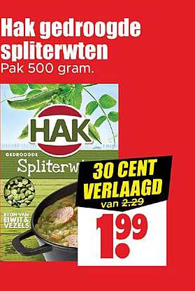 Hak gedroogde spliterwten Pak 500 gram
