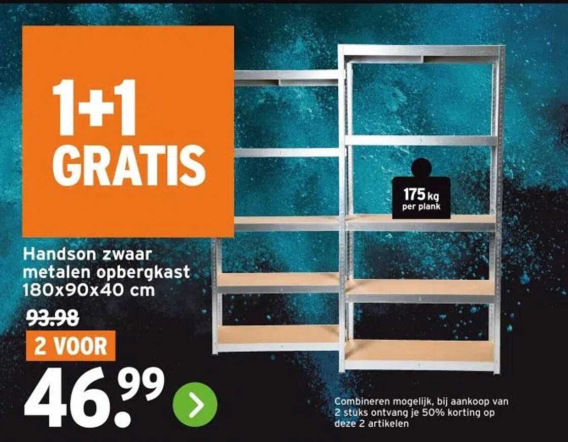 Handson zwaar metalen opbergkast 180x90x40 cm