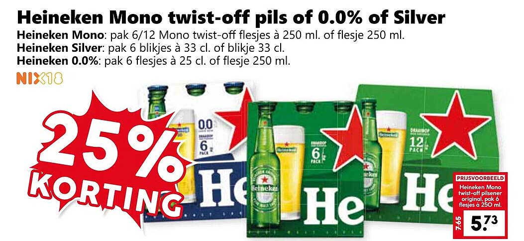 Heineken Mono twist-off pils of 0.0% of Silver