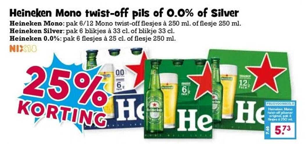 Heineken Mono twist-off pils of 0.0% of Silver