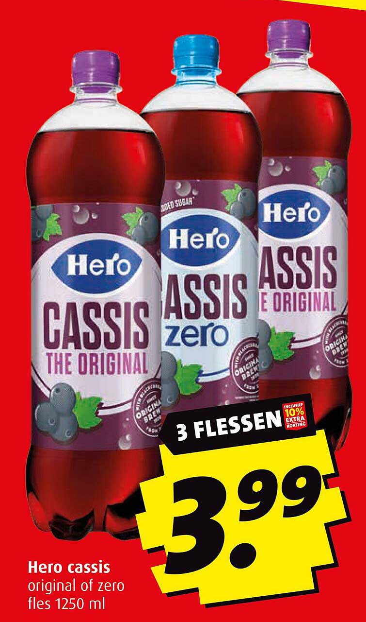 Hero cassis original of zero fles 1250 ml
