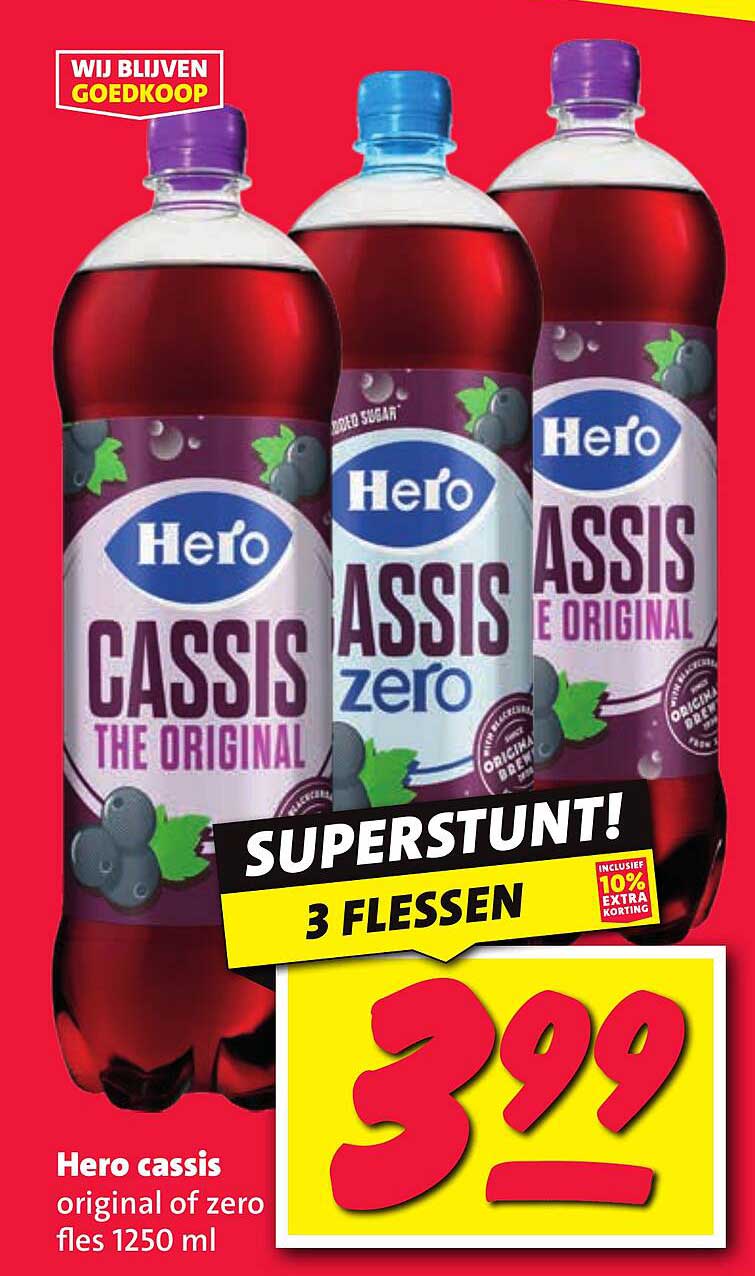 Hero cassis original of zero fles 1250 ml