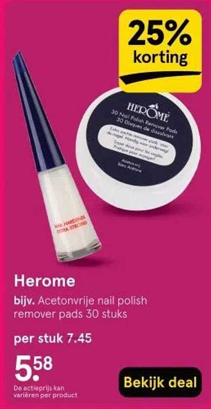 Herome bijv. Acetonvrije nail polish remover pads 30 stuks