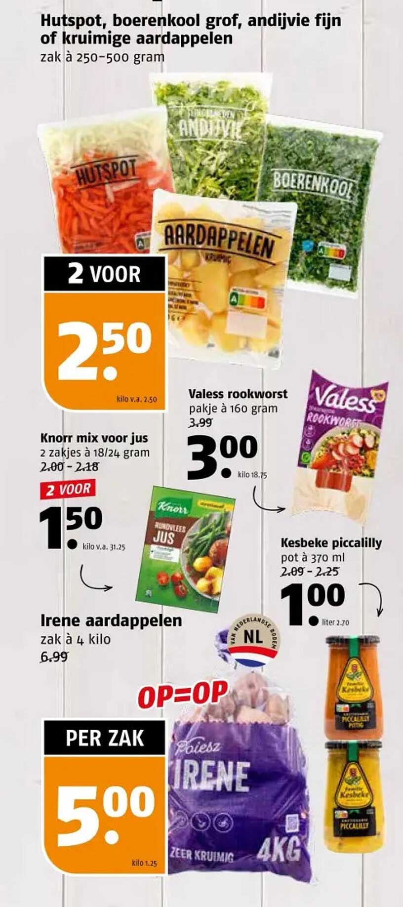Hutspot, boerenkool grof, andijvie fijn of kruimige aardappelen zak à 250-500 gram