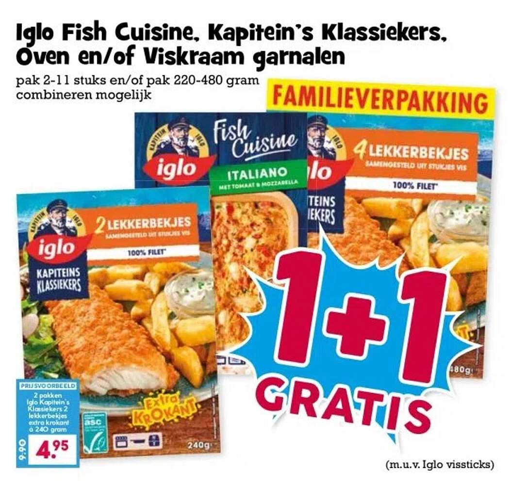Iglo Fish Cuisine, Kapitein’s Klassiekers, Oven en/of Viskraam garnalen