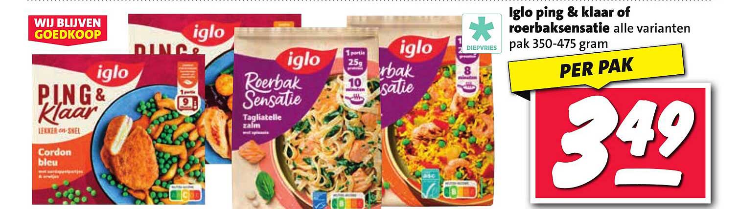 Iglo ping & klaar of roerbaksensatie alle varianten pak 350-475 gram