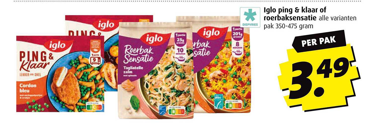 Iglo ping & klaar of roerbaksensatie alle varianten pak 350-475 gram