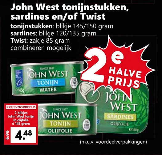 John West tonijnstukken, sardines en/of Twist