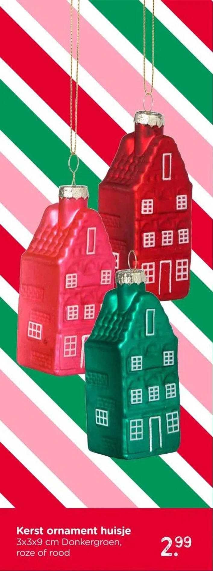 Kerst ornament huisje 3x3x9 cm Donkergroen, rozel of rood