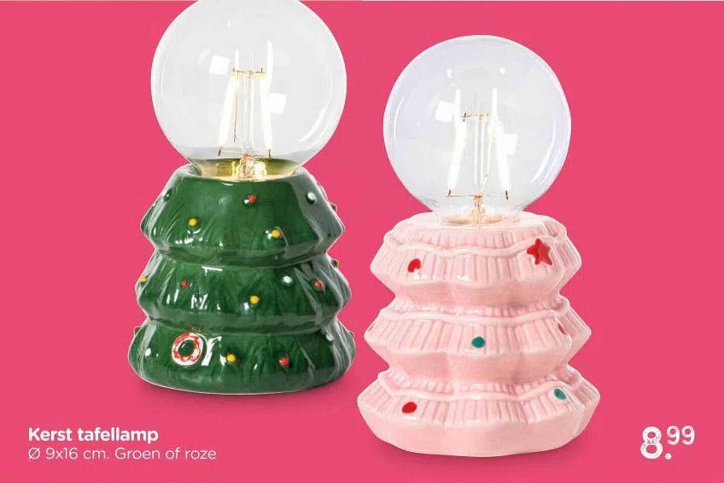 Kerst tafellamp Ø 9x16 cm. Groen of roze