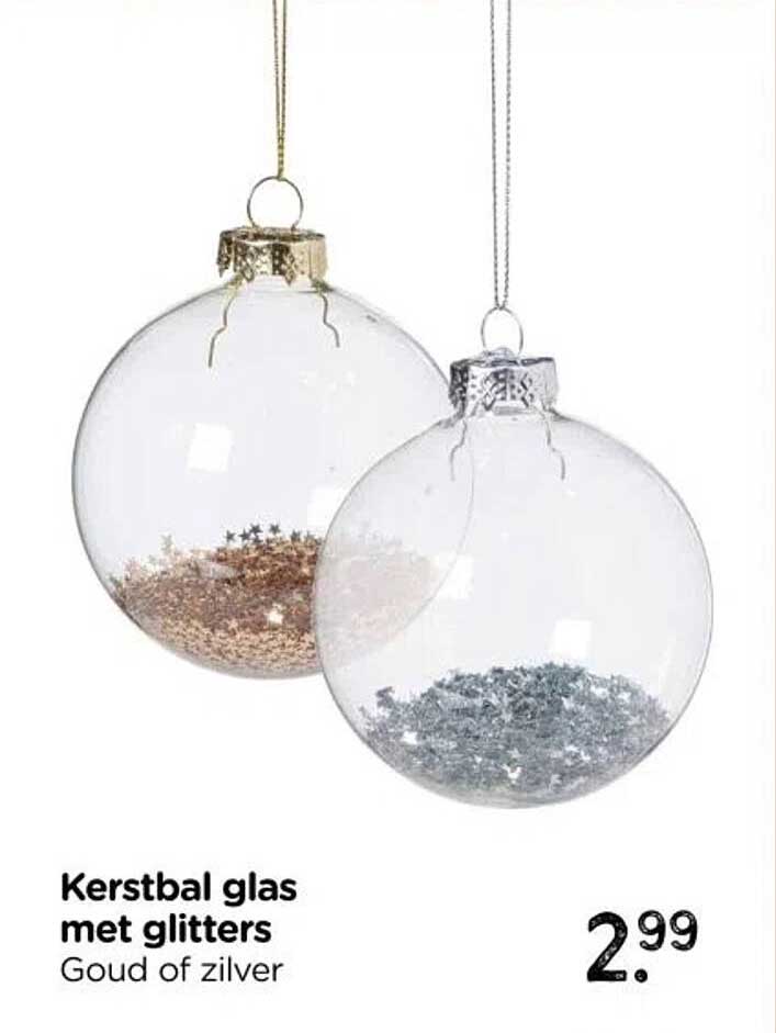 Kerstbal glas met glitters
