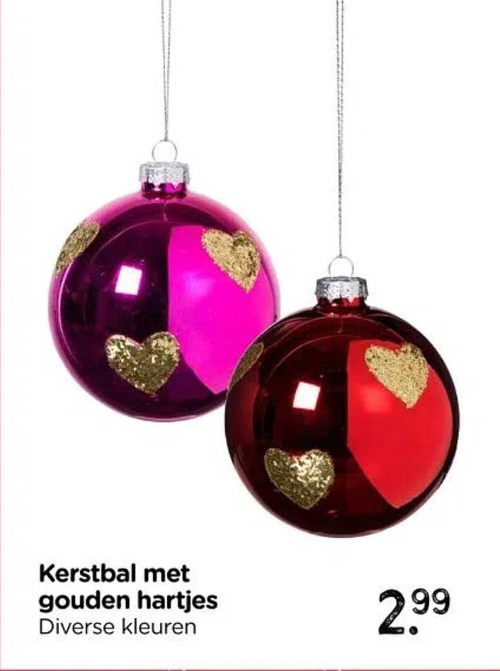 Kerstbal met gouden hartjes